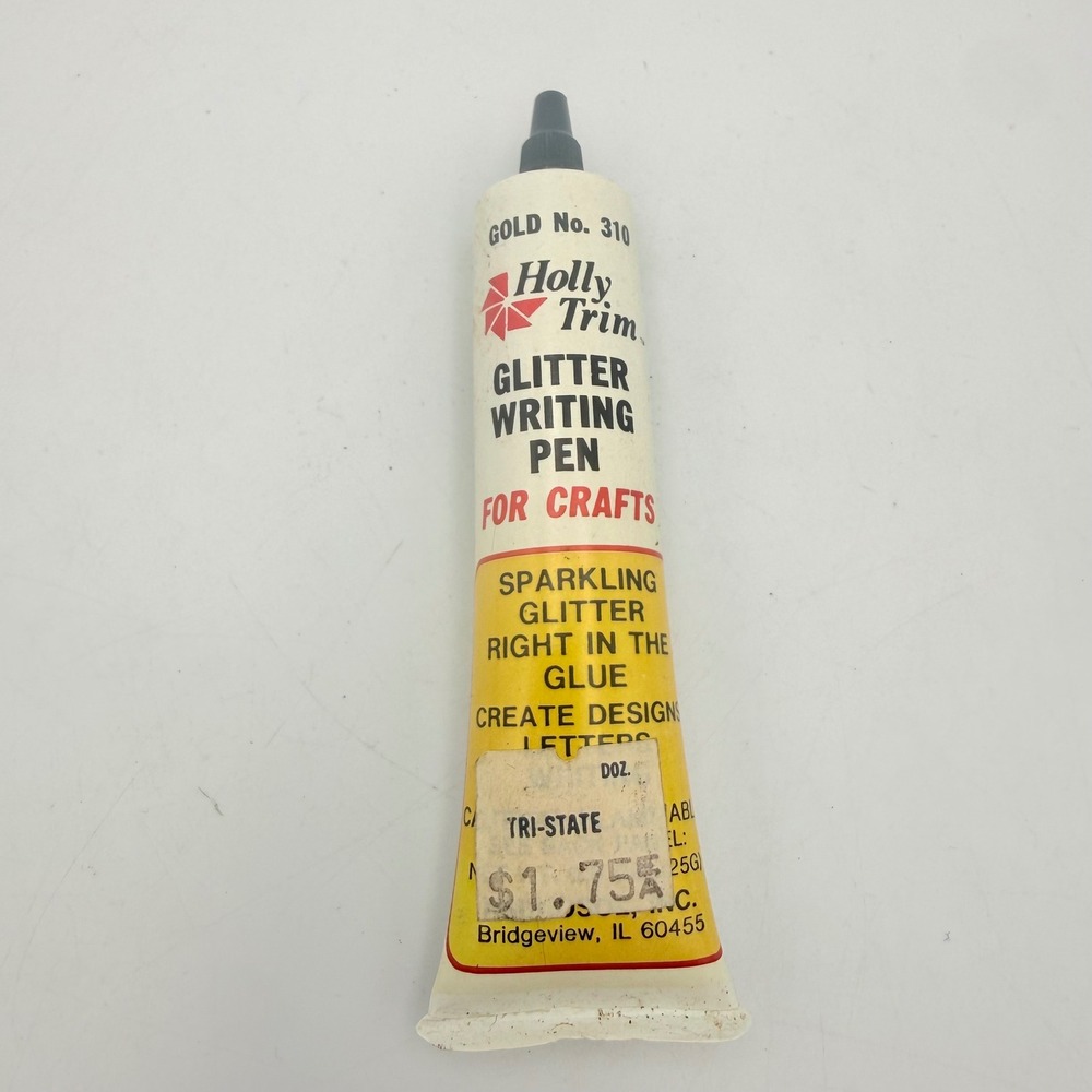 Vintage Holly Trim Gold Glitter Writing Pen No 310 Craft Glue Squeeze Tube 25g